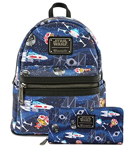 Loungefly Star Wars Chibi Ships Mini Backpack and Wallet Set (Multi)