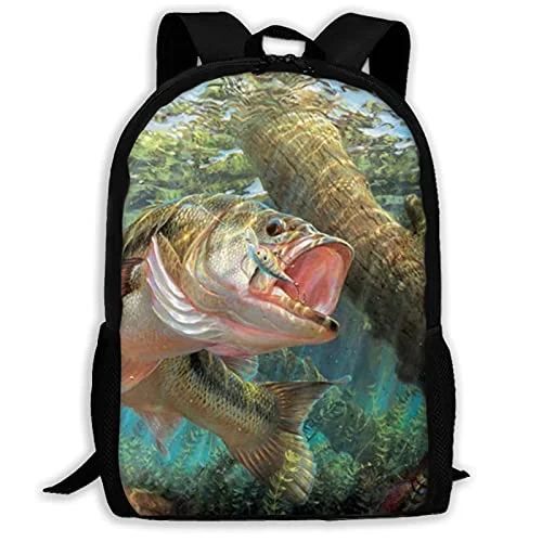 Bass Fish Backpack for Men and Women, 3D Printed Casual Daypacks Lightweight Travel Business Bag School College Bookbag Laptop Backpacks