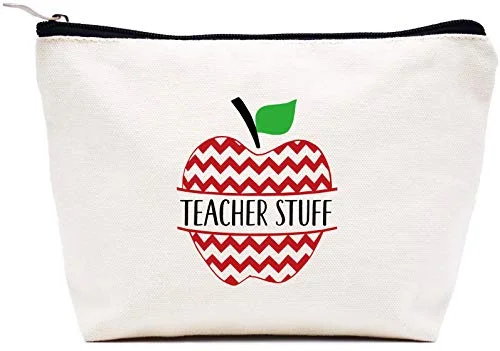 Teacher Stuff Apple –Makeup Bag Cosmetic Bag Travel Pouch Gift – Appreciation Gifts for Teachers - Birthday Christmas Back To School Gift For Teacher