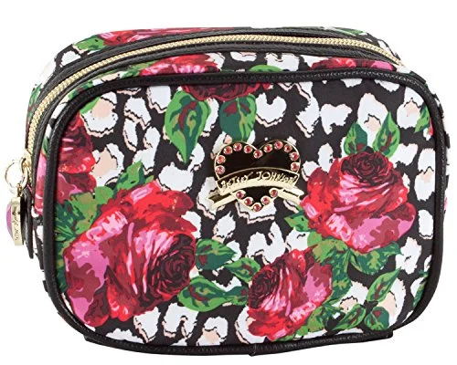 Betsey Johnson Roses Over Cheetah Cub Singular Cosmetic Case, Roses Over Chetah, One Size