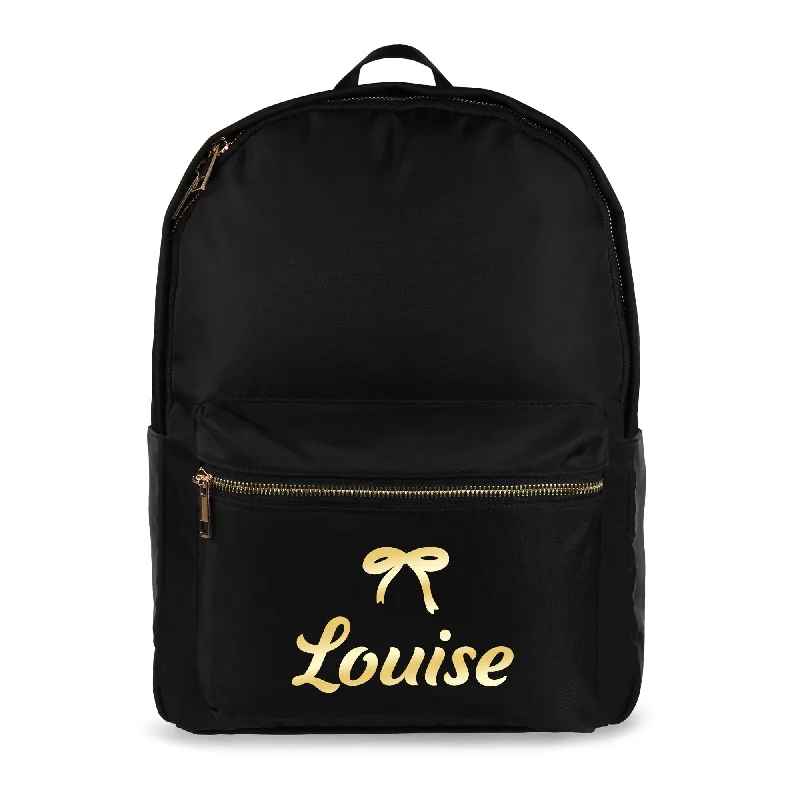 Personalised Nylon Backpack - Black with Gold Hardware