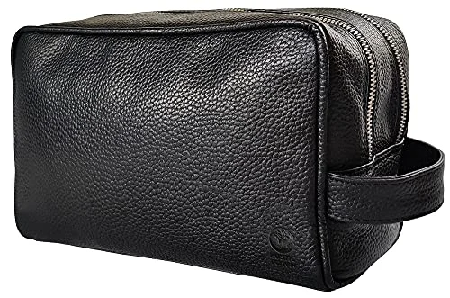 Genuine Leather Travel Toiletry Bag - Dopp Kit Travel Organizer By Rustic Town (Medium, Black)