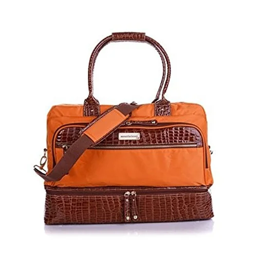 Samantha Brown Croco-Embossed Trim Drop Bottom Weekender Bag - Koi Orange