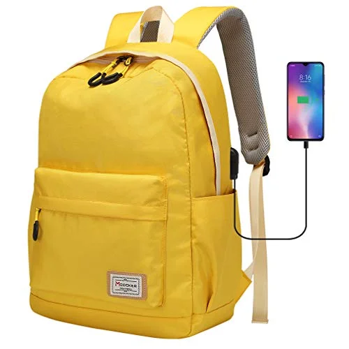 Modoker Travel Laptop Backpack for Women Men, College School Bookbag Vintage Backpack with USB Charging Port, Water Resistant Casual Daypack Fits 15.6 inch Macbook Yellow