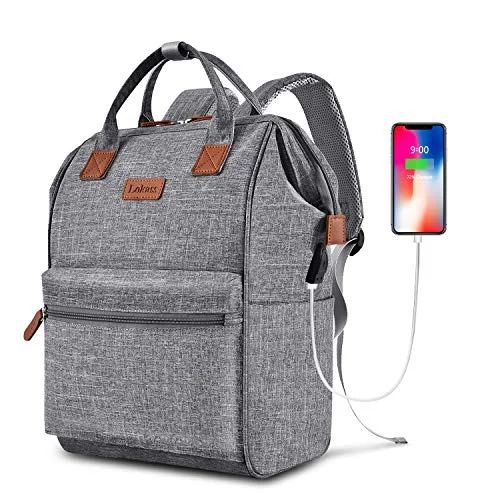 BRINCH Laptop Backpack 15.6 Inch Wide Open Computer Backpack Laptop Bag College Rucksack Water Resistant Business Travel Backpack Multipurpose Casual Daypack with USB Charging Port for Women Men,Gray